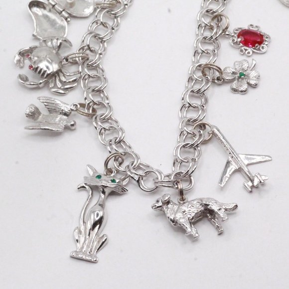 Sterling Silver Heavy 34GPink Synthetic Spinel Topaz Multi Charms Bracelet - Picture 5 of 13